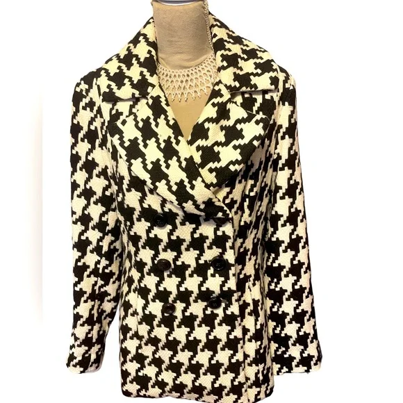 White House Black Market Houndstooth Pea Coat Large - Picture 2 of 13